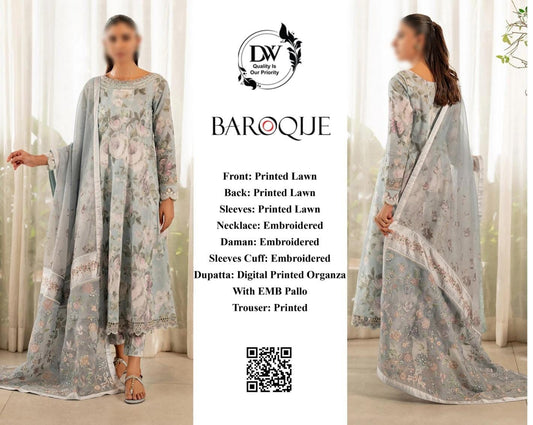 BAROUQE FANCY PALLU EMB  🔥Most Demanding 3pc 🔥  🍃LAWN 3PEC 🍃